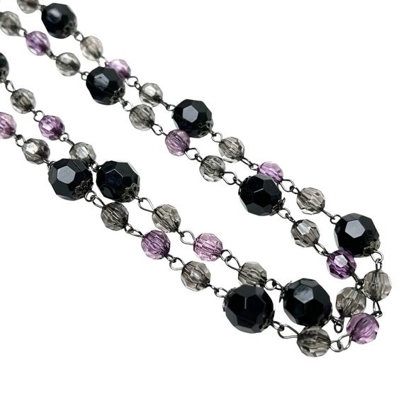 Beaded Necklaces Lot 2 Translucent Purple Black Faceted Sparkly Rhinestones Long - Picture 8 of 11